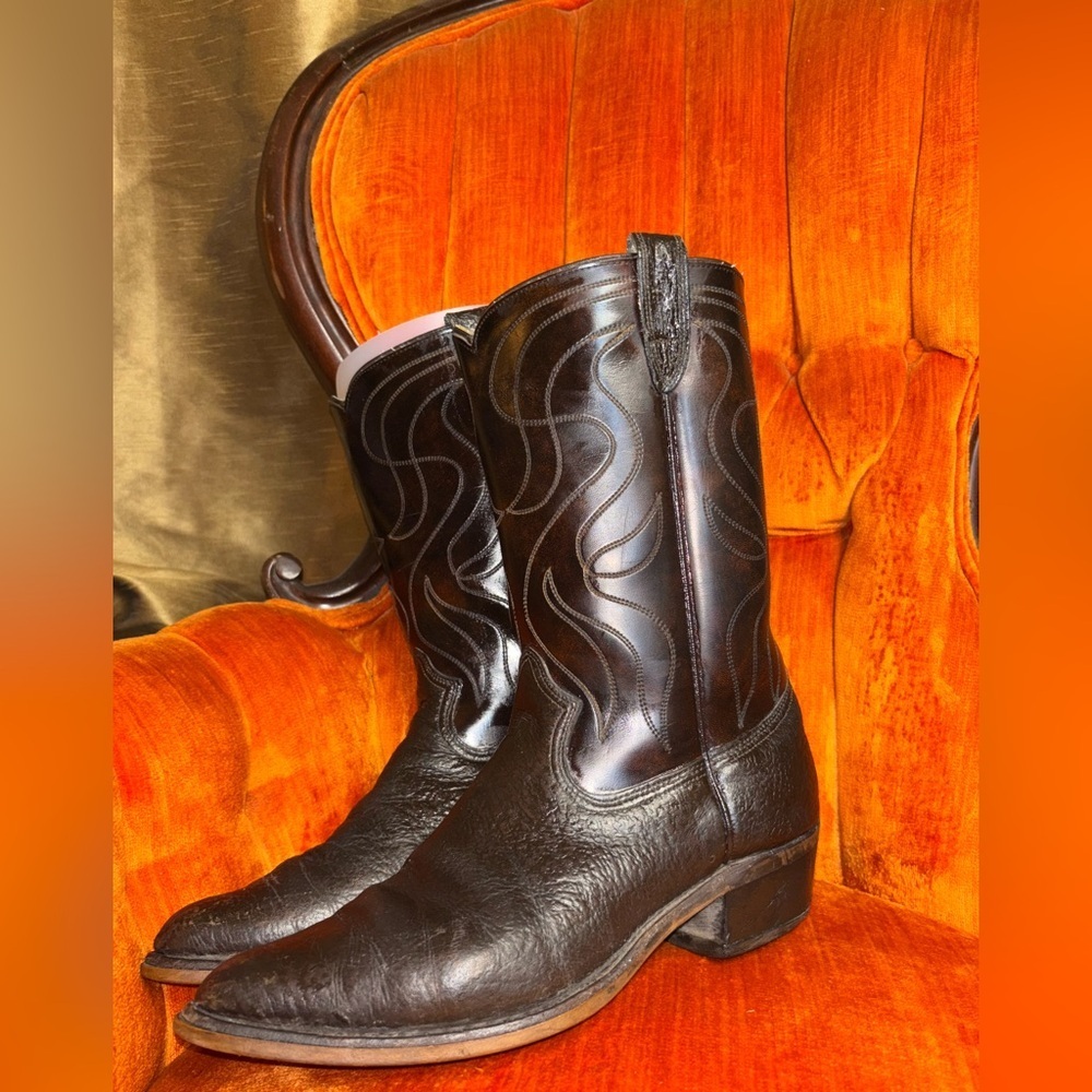 Vintage Rodeo Cowboy Boots pointed Toe Genuine Leather Western Brown 10.5 - Picture 2 of 10